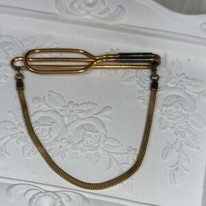 Vintage Forstner 1/20 12k Gold Filled Tie Bar Clip with Chain